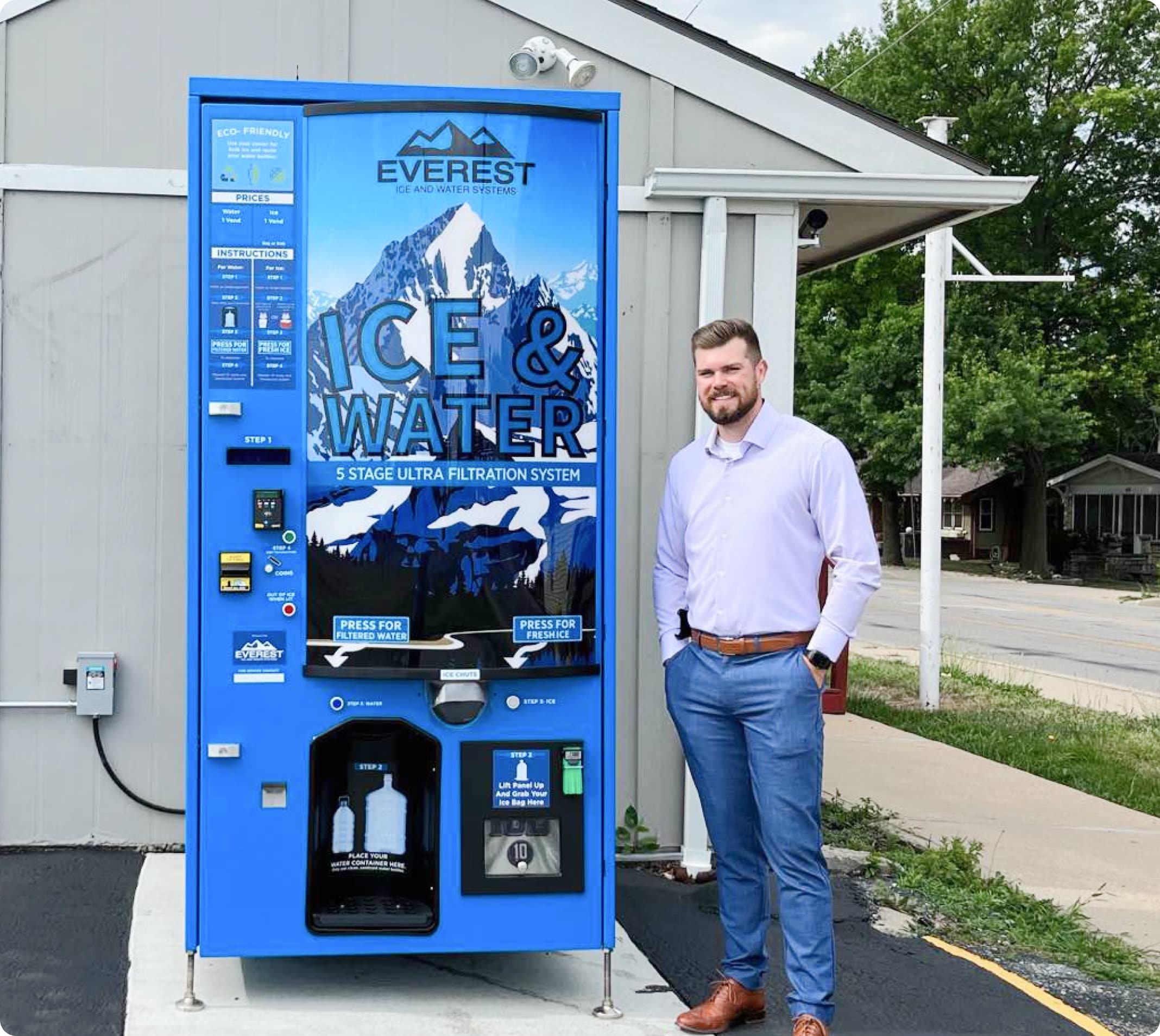Garrett Cates with his Everest Ice and Water machine